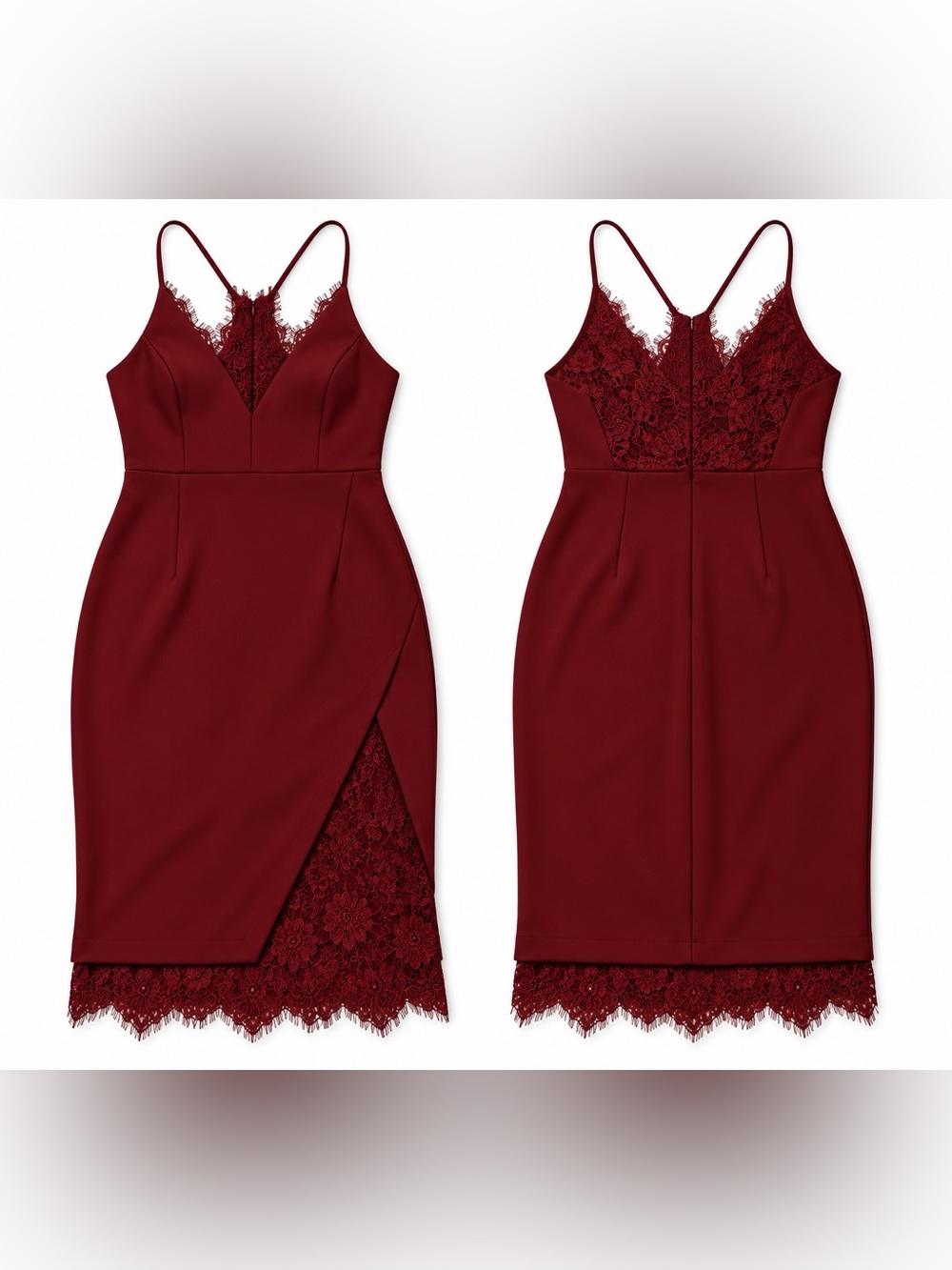 Astr The Label Burgundy Lace-Trim Spaghetti Strap Dress